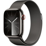Apple Watch Series 9, Smartwatch graphit/graphit, Edelstahl, 41 mm, Milanaise Armband, Cellular