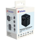 Verbatim Universal-Reiseadapter UTA-02, Reisestecker schwarz, 1x USB-A, 1x USB-C