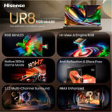 Hisense 100UR8DS RGB MiniLED, LED-Fernseher 253 cm (100 Zoll), schwarz/dunkelgrau, UltraHD/4K, Hi-View AI Engine RGB, 180Hz Panel