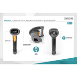 Digitus 2D Bluetooth Barcode Scanner, Barcode-Scanner schwarz, Akkubetrieb, mit Halterung, QR-Code kompatibel