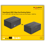 DeLOCK Dual Dockingstation für 2 x SATA HDD / SSD schwarz, mit Klon Funktion, Card Reader, USB-A