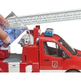 bruder 02673 MB Sprinter Feuerwehr mit Light & Sound Modul, Modellfahrzeug rot/weiß, Drehleiter, Pumpe