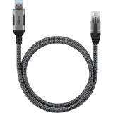 goobay Ethernet-Kabel USB-A 3.2 Gen1 Stecker > RJ-45 Stecker schwarz/silber, 1,5 Meter, geflochtener Textilmantel