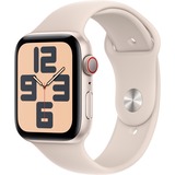 Apple Watch SE (2023), Smartwatch silber/hellbeige, 44 mm, Sportarmband, Aluminium, Cellular