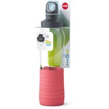 Emsa Drink2Go GLAS Trinkflasche 0,7 Liter transparent/koralle, Schraubverschluss