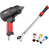 VIGOR Reifenwechsel-Set 1/2", Druckluft-Schlagschrauber Lösemoment 1.200 Nm schwarz/rot, + Drehmomentschlüssel + 3 Stecknüsse