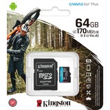 Kingston Canvas Go! Plus 64 GB microSDXC, Speicherkarte schwarz, UHS-I U3, Class 10, V30, A2