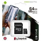 Kingston Canvas Select Plus 64 GB microSDXC, Speicherkarte schwarz, UHS-I U1, Class 10, V10, A1