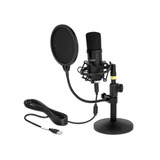 DeLOCK Professionelles USB Kondensator Mikrofon schwarz, Set für Podcasting und Gaming