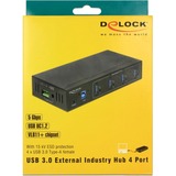 DeLOCK Externer Industrie Hub 4 x USB 3.0 Typ-A, USB-Hub schwarz