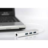 Digitus USB 3.0 3-Port Hub mit Gigabit LAN, USB-Hub weiß