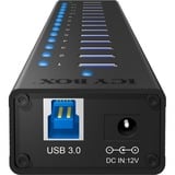 ICY BOX IB-AC6113, USB-Hub schwarz, 13x USB 3.0, inkl. Ladeanschluss