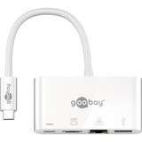 goobay USB 3.2 Gen 1 Multiport-Hub, USB-C Stecker > USB-A + USB-C + HDMI + RJ-45 Buchse, USB-Hub weiß, 15cm, PD, Laden mit bis zu 60 Watt