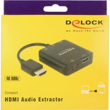 DeLOCK Adapter HDMI Stecker > HDMI + TOSLINK S/PDIF + 3,5mm Klinkenbuchse schwarz, Audio Extractor