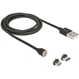 DeLOCK Magnetisches USB 2.0 Kabel, USB-A Stecker > USB-C + Micro-USB Stecker schwarz, 1,1 Meter