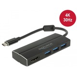 DeLOCK USB 3.2 Gen 1 Hub, USB-C Stecker > 3x USB-A Buchse + HDMI Buchse, USB-Hub schwarz, 15cm