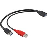 DeLOCK USB 3.2 Gen 1 Y-Kabel, USB-A Stecker + USB-A Stecker > USB-A Buchse schwarz/rot, 30cm