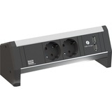 Bachmann DESK 1 Steckdosenleiste 3-fach, 2x Strom, 2x USB-A schwarz/aluminium, ohne Kabel, Wieland Stecksystem