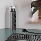 Brennenstuhl Tower Power versenkbare Steckdosenleiste 3-fach + 2 USB schwarz/silber, 2 Meter