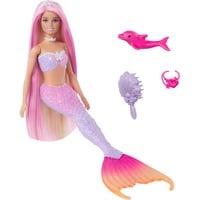 Mattel Barbie Malibu Meerjungfrau-Puppe mit Farbwechseleffekt, Delfin und Accessoires 