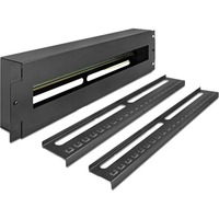 DeLOCK 19" Schutzschalterleiste mit Abdeckung und Hutschiene, Halterung schwarz, 3 HE, inkl. 2x Kabelzugentlastungschiene