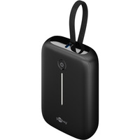 goobay Powerbank 10.000 mAh, integriertes USB-C Kabel 13cm, 20 Watt schwarz, 10 Ah, 1x USB-A, 2x USB-C, PD, QC