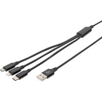 Digitus 3-in-1 Ladekabel, USB-A > Lightning + USB-C + Micro-USB schwarz, 1 Meter, PD, Laden mit bis zu 10 Watt