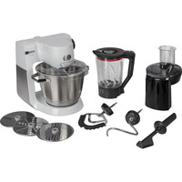 Bosch Home MUM6EW22 Küchenmaschine weiß/edelstahl, 1.600 Watt, Serie 6, Patisserie-Set, Mixaufsatz