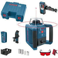 Bosch Professional Rotationslaser GRL 300 HV Professional blau/schwarz, rote Laserlinie, mit Laser-Empfänger LR1, Ladegerät + Akkus, Lasersichtbrille, FB, Stativ, Handwerkerkoffer
