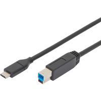 Digitus USB 3.2 Gen 1 Anschlusskabel USB-C > USB-B schwarz, 1,80 Meter, PD, Laden mit bis zu 3A