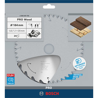 Bosch PRO Wood cordless Kreissägeblatt, Ø 184mm, 24Z Bohrung 20mm, für Akku-Handkreissägen