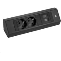 Bachmann CASIA 2 Steckdosenleiste 2-fach + USB-Charger, kurz, Wand- oder Eckmontage schwarz, 2 Meter Kabel, 1x USB-A, 1x USB-C