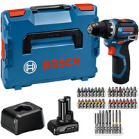Bosch Akku-Bohrschrauber GSR 12V-32 Professional, 12Volt blau/schwarz, Li-Ionen Akku 2,0Ah + 4,0Ah, 40-teiliges Zubehör-Set, L-BOXX