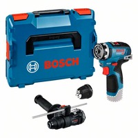 Bosch Professional Akku-Bohrschrauber GSR 12V-35 FC Professional solo, 12Volt blau/schwarz, ohne Akku und Ladegerät, mit FlexiClick Aufsätzen, L-BOXX