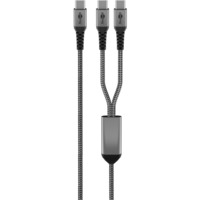 goobay USB 2.0 Kabel, USB-C Stecker > USB-C Stecker schwarz/grau, 1,5 Meter, Laden mit bis zu 60 Watt PD, Textilkabel mit Metallsteckern