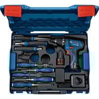 Bosch Akku-Bohrschrauber GSR 12V-15 Professional Set, 12Volt blau/schwarz, 2x Li-Ionen Akku 2,0Ah, 8-teiliges Handwerkzeug-Sortiment, L-BOXX