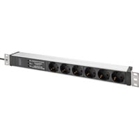 Digitus 19" Steckdosenleiste mit Aluminiumprofil, 6-fach, 1HE schwarz/aluminium, 2 Meter Kabel, Überspannungsschutz, Netzfilter, Stecker Typ-C