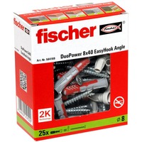 fischer EasyHook Angle DuoPower 8x40, Dübel weiß, 25 Stück, mit EasyHook Winkelhaken