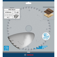 Bosch PRO Wood cordless Kreissägeblatt, Ø 254mm, 40Z Bohrung 30mm, für Akku-Tischkreissägen