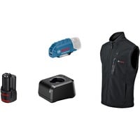 Bosch Professional Heat+Jacket GHV 12+18V Kit Größe L, Arbeitskleidung schwarz, inkl. Ladegerät GAL 12V-20 Professional, 1x Akku GBA 12V 2.0Ah