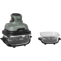 Ninja CRISPi 4-in-1 tragbare Glas-Heißluftfritteuse "Salbei" graugrün/transparent, 1.700 Watt, 2 Körbe 1,4 und 3,8 Liter