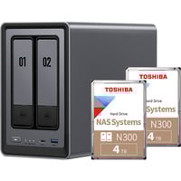 UGREEN DXP2800 Bundle mit 2x Toshiba N300 4 TB (MN10ADA400ES), NAS grau/schwarz
