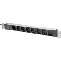 Digitus 19" Steckdosenleiste mit Aluminiumprofil, 8-fach italienischer Ausgang, 1HE rot/aluminium, 2 Meter Kabel, Vorsicherung 10A, IEC C14-Stecker