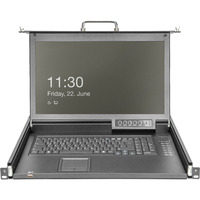 Digitus Modulare HD LCD KVM Konsole mit 17" TFT 16 Port Cat 5, KVM-Switch schwarz, deutsches Tastaturlayout, 16 Port Cat 5 KVM-Switch, Touchpad