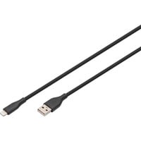Digitus USB 2.0 Silikon-Kabel USB-A > Lightning, MFI zertifiziert schwarz, 1 Meter, PD, Laden mit bis zu 12 Watt