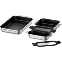 Bosch Home Pro Induction Flex Pfannen-Set HEZ9FF040, 4-teilig edelstahl/schwarz, 1x groß, 1x medium, 2x klein mit Glasdeckel