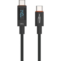 Ansmann USB 2.0 Kabel, USB-C Stecker > USB-C Stecker anthrazit, 1,2 Meter, PD 3.1,  Laden mit bis zu 140 Watt, gesleevt, integriertes LED Display
