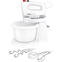 Bosch Home Handmixer CleverMixx MFQ2600W weiß/rot, 375 Watt, mit Schüssel und Geräteständer