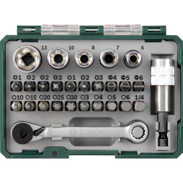 Bosch Heimwerken & Garten Mini RatschenSet 27teilig, WerkzeugSet grün