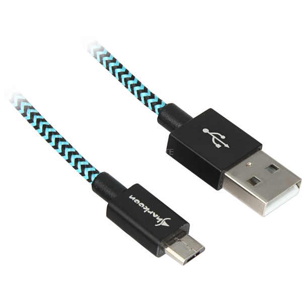 Pacifische eilanden Supplement lening Sharkoon USB 2.0 Kabel, USB-A Stecker > Micro-USB Stecker schwarz/hellblau,  2 Meter, gesleevt